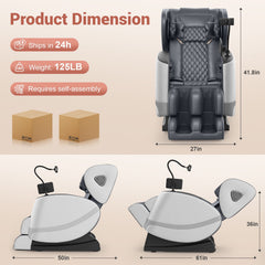 Zero Gravity Full Body Massage Chair with 10 Fixed Rollers, Soothing Heat Function, Deep-Kneading Foot Massager, Bluetooth Speakers, Gray