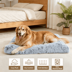Juyafio Large Plush Dog Pet Bed,Machine Washable Mat with Non-Slip Bottom for Large and Medium Dogs, 43"x30" Gray Anti Anxiety Fluffy Bed