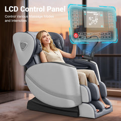 Zero Gravity Full Body Massage Chair with 10 Fixed Rollers, Soothing Heat Function, Deep-Kneading Foot Massager, Bluetooth Speakers, Gray
