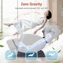 Zero Gravity Full Body Massage Chair with 10 Fixed Rollers, Soothing Heat Function, Deep-Kneading Foot Massager, Bluetooth Speakers, Gray