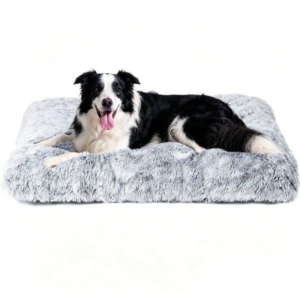 Juyafio Large Plush Dog Pet Bed,Machine Washable Mat with Non-Slip Bottom for Large and Medium Dogs, 43"x30" Gray Anti Anxiety Fluffy Bed