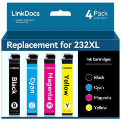 LinkDocs Ink Replacement for Epson 232 Ink Cartridges Replacement for Epson Expression Home XP-4205 XP-4200 Printer Ink (Black Cyan Magenta Yellow, 4 Pack)
