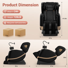 Zero Gravity Full Body Massage Chair with 10 Fixed Rollers, Soothing Heat Function, Deep-Kneading Foot Massager, Bluetooth Speakers, Black