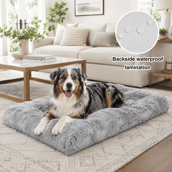 Juyafio Large Plush Dog Pet Bed,Machine Washable Mat with Non-Slip Bottom for Large and Medium Dogs, 43"x30" Gray Anti Anxiety Fluffy Bed